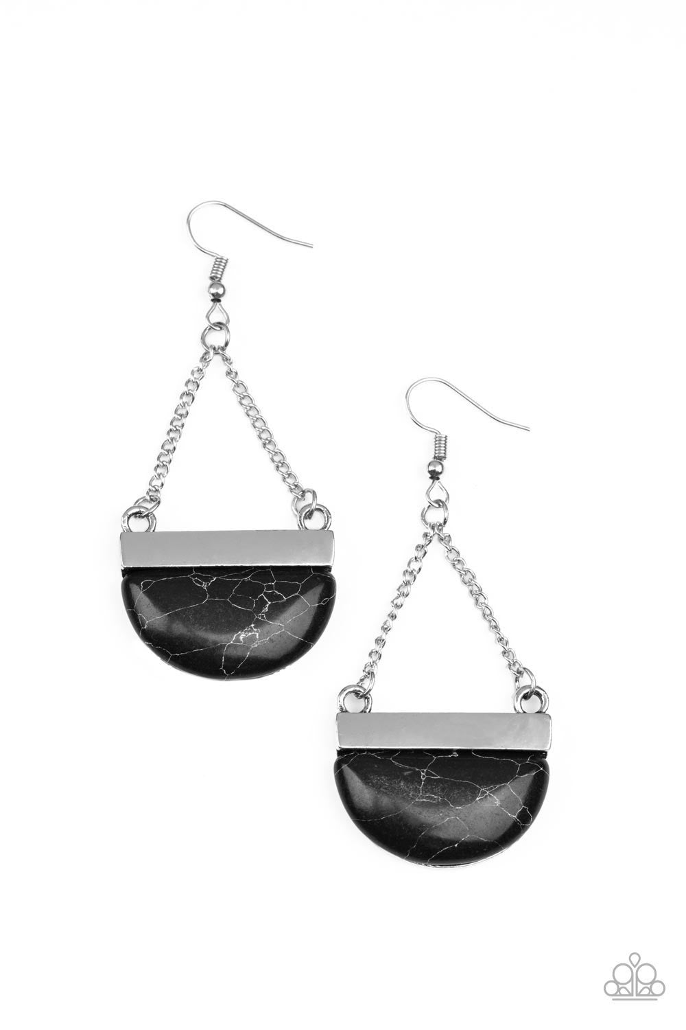 Mesa Mezzanine - Black Crackle Stone Fishhook Earrings - Paparazzi Accessories