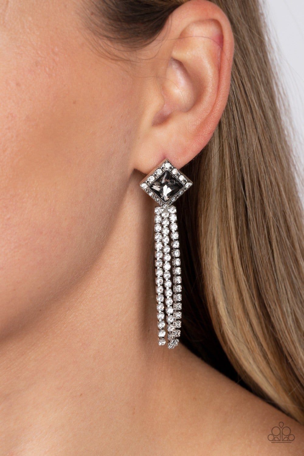 Seasonal Sparkle - Silver - Square Rhinestone Post Earrings - Paparazzi Accessories