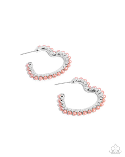 Vocally Vintage - Orange Pearl Heart Hoops - Paparazzi Accessories