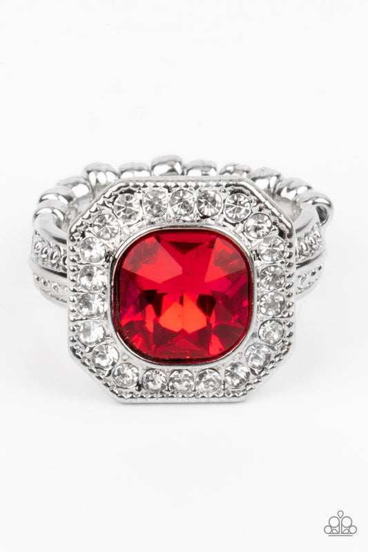 Title Match - Red- Rhinestone Ring - Paparazzi Accessories