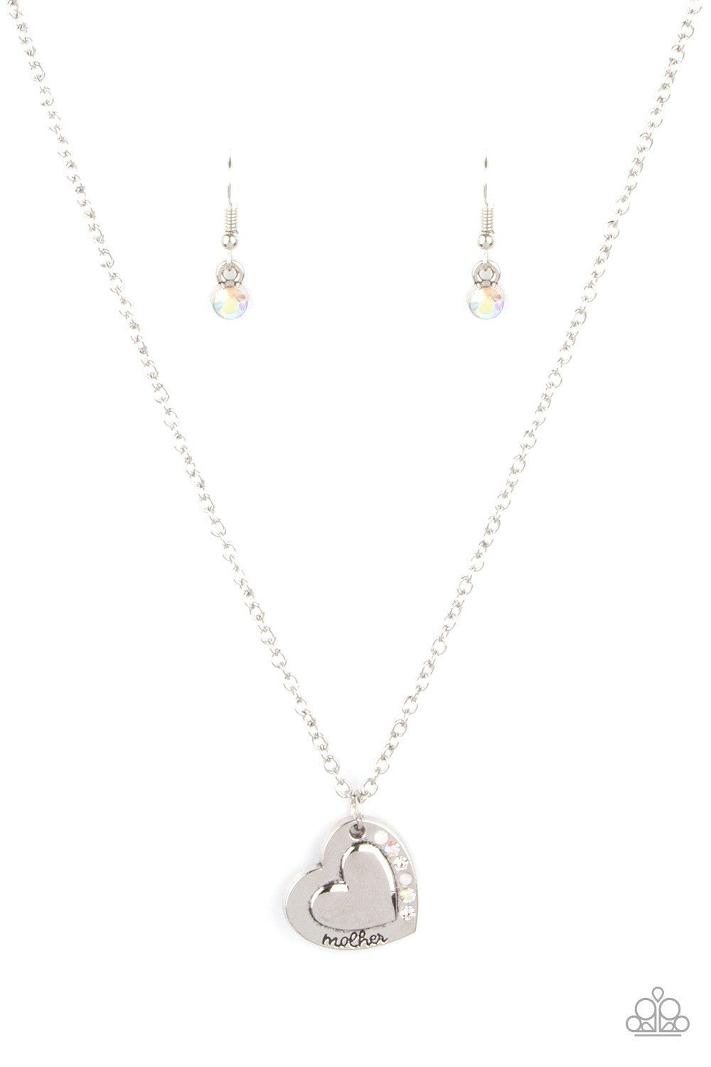 Happily Heartwarming - White Rhinestone Heart Necklace - Paparazzi Accessories