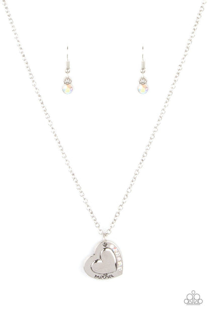 Happily Heartwarming - White Rhinestone Heart Necklace - Paparazzi Accessories