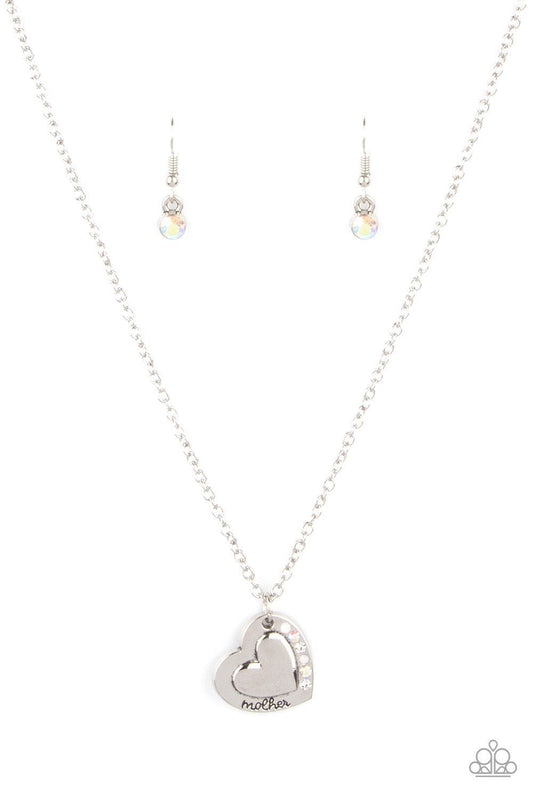 Happily Heartwarming - White Rhinestone Heart Necklace - Paparazzi Accessories