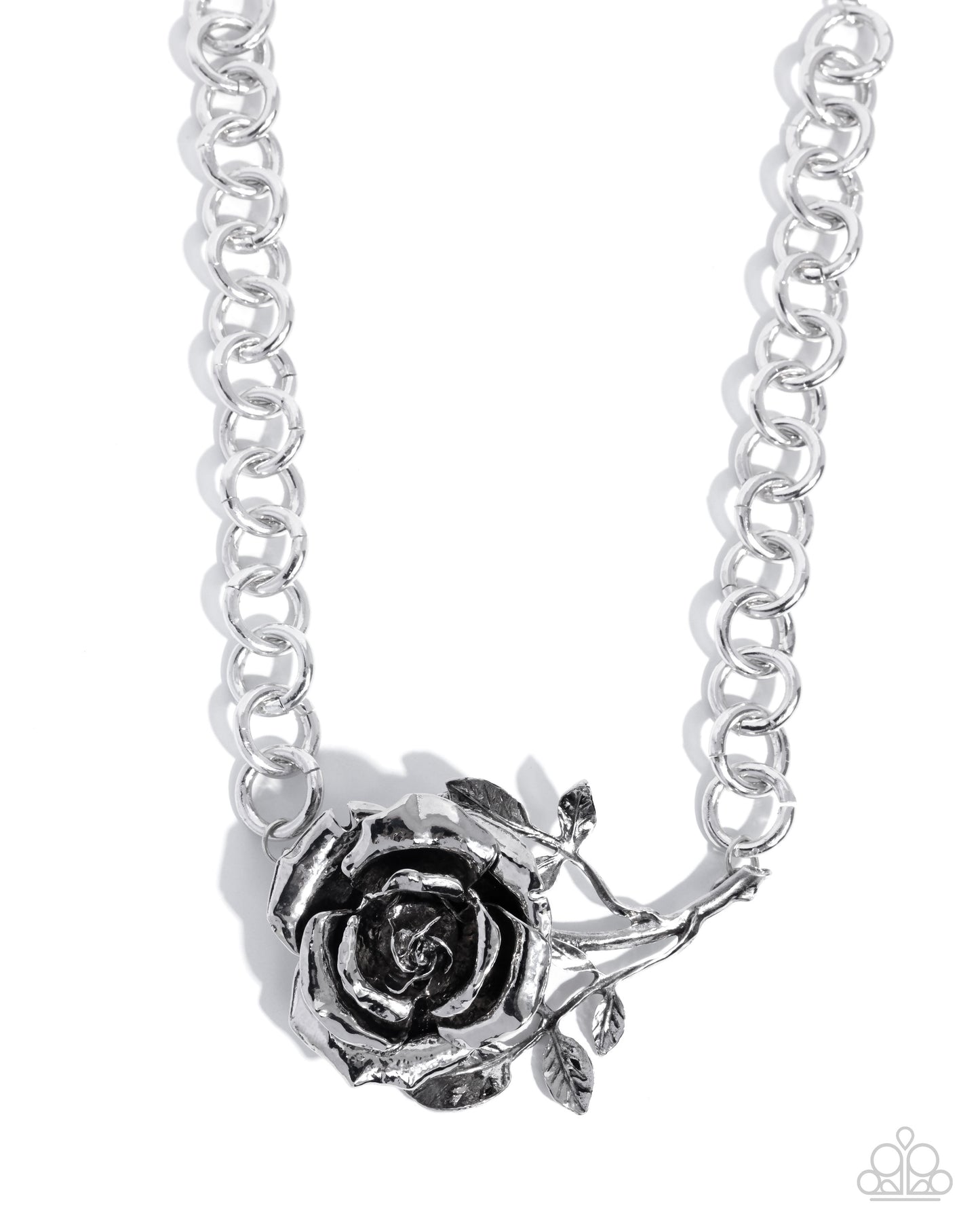 Whimsical Appearance - Silver Three Dimensional Rose Necklace - Empower Me Pink Exclusive 2025 - Paparazzi Accessories