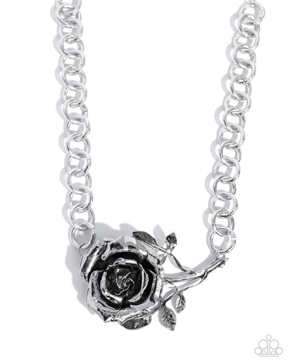 Whimsical Appearance - Silver Three Dimensional Rose Necklace - Empower Me Pink Exclusive 2025 - Paparazzi Accessories