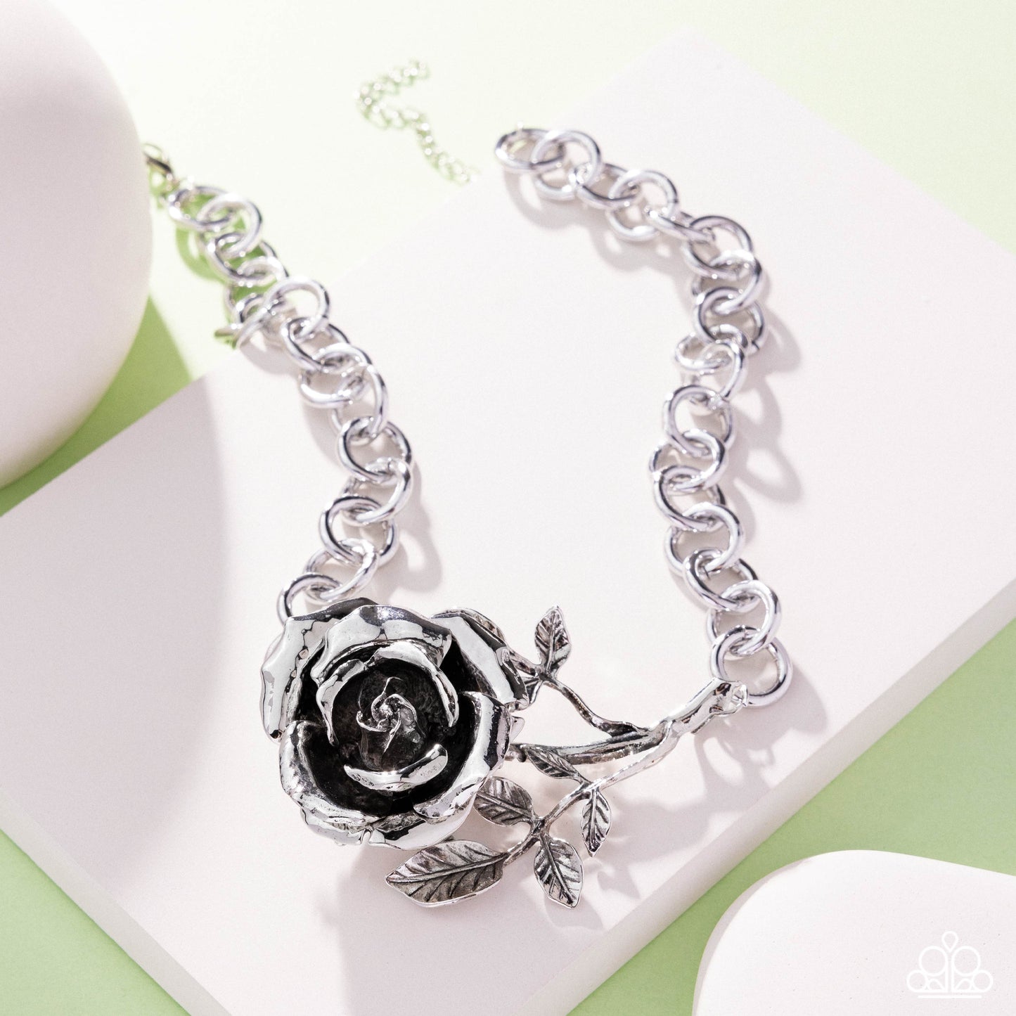 Whimsical Appearance - Silver Three Dimensional Rose Necklace - Empower Me Pink Exclusive 2025 - Paparazzi Accessories