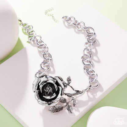 Whimsical Appearance - Silver Three Dimensional Rose Necklace - Empower Me Pink Exclusive 2025 - Paparazzi Accessories