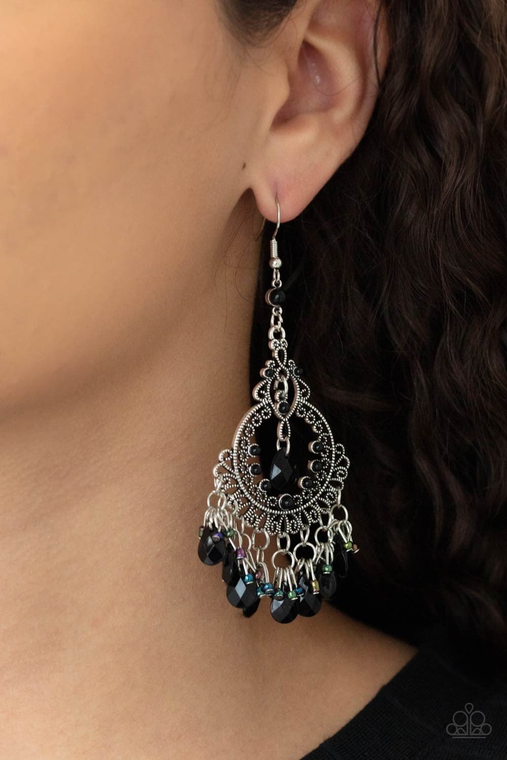 I'll Take That As A Compliment - Black Onyx Crystal Chandelier Fishhook Earrings - Paparazzi Accessories