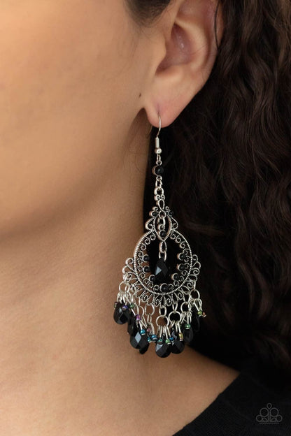 I'll Take That As A Compliment - Black Onyx Crystal Chandelier Fishhook Earrings - Paparazzi Accessories