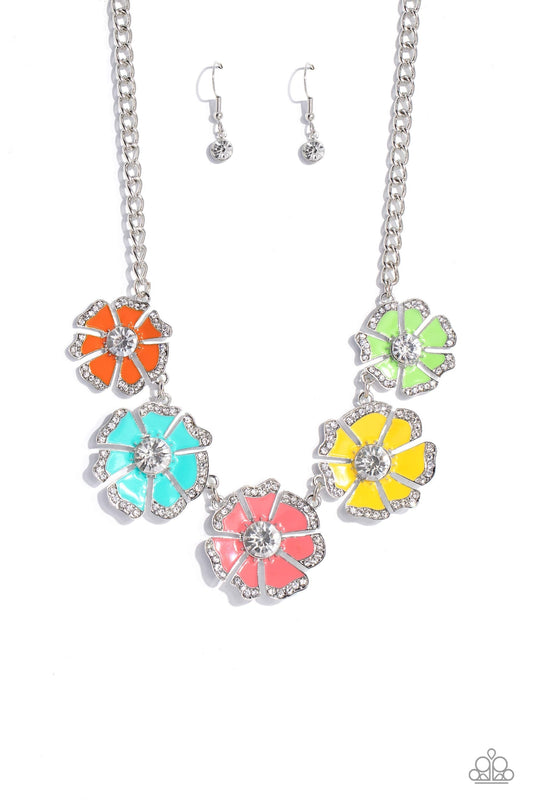 Playful Posies - Multi Enamel Flower Necklace - Life of the Party Exclusive - Paparazzi Accessories