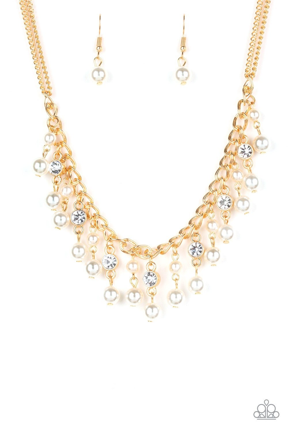 Regal Refinement - Gold Rhinestone and Pearl Necklace - Paparazzi Accessories