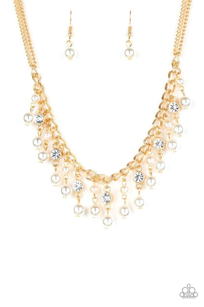 Regal Refinement - Gold Rhinestone and Pearl Necklace - Paparazzi Accessories