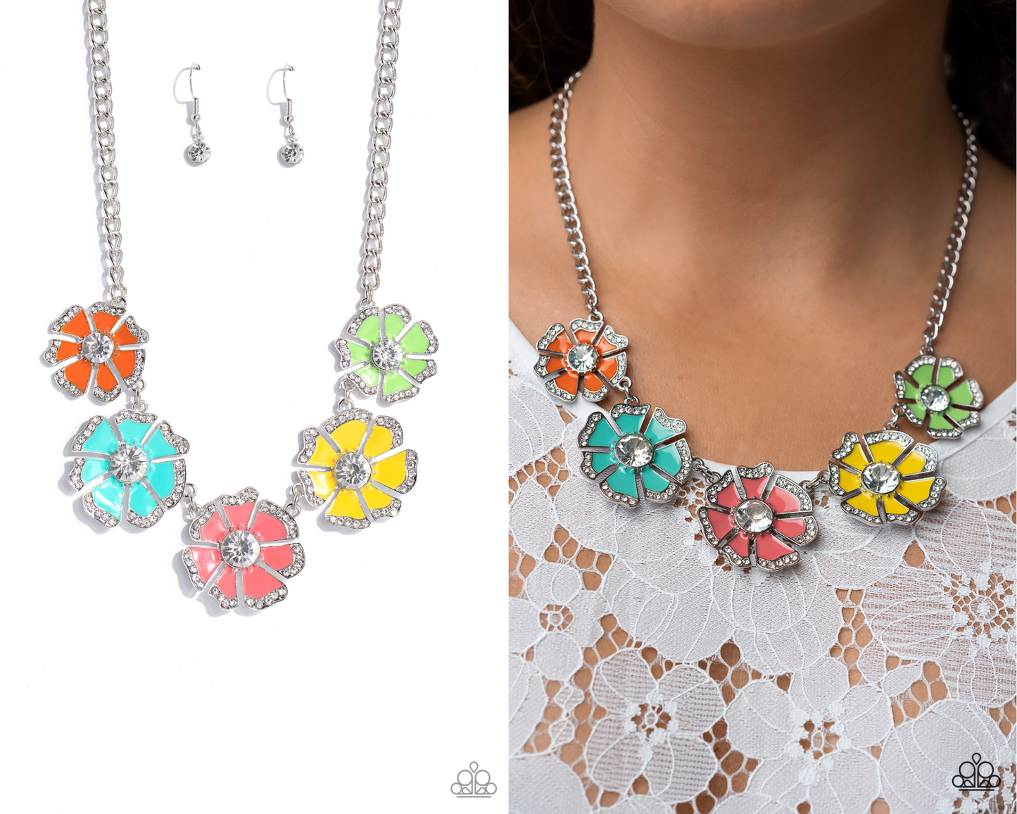 Playful Posies - Multi Enamel Flower Necklace - Life of the Party Exclusive - Paparazzi Accessories