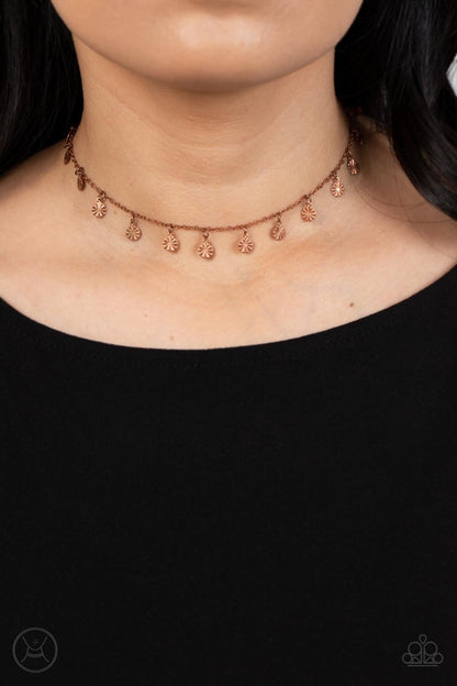 Chiming Charmer - Copper Choker Necklace - Paparazzi Accessories