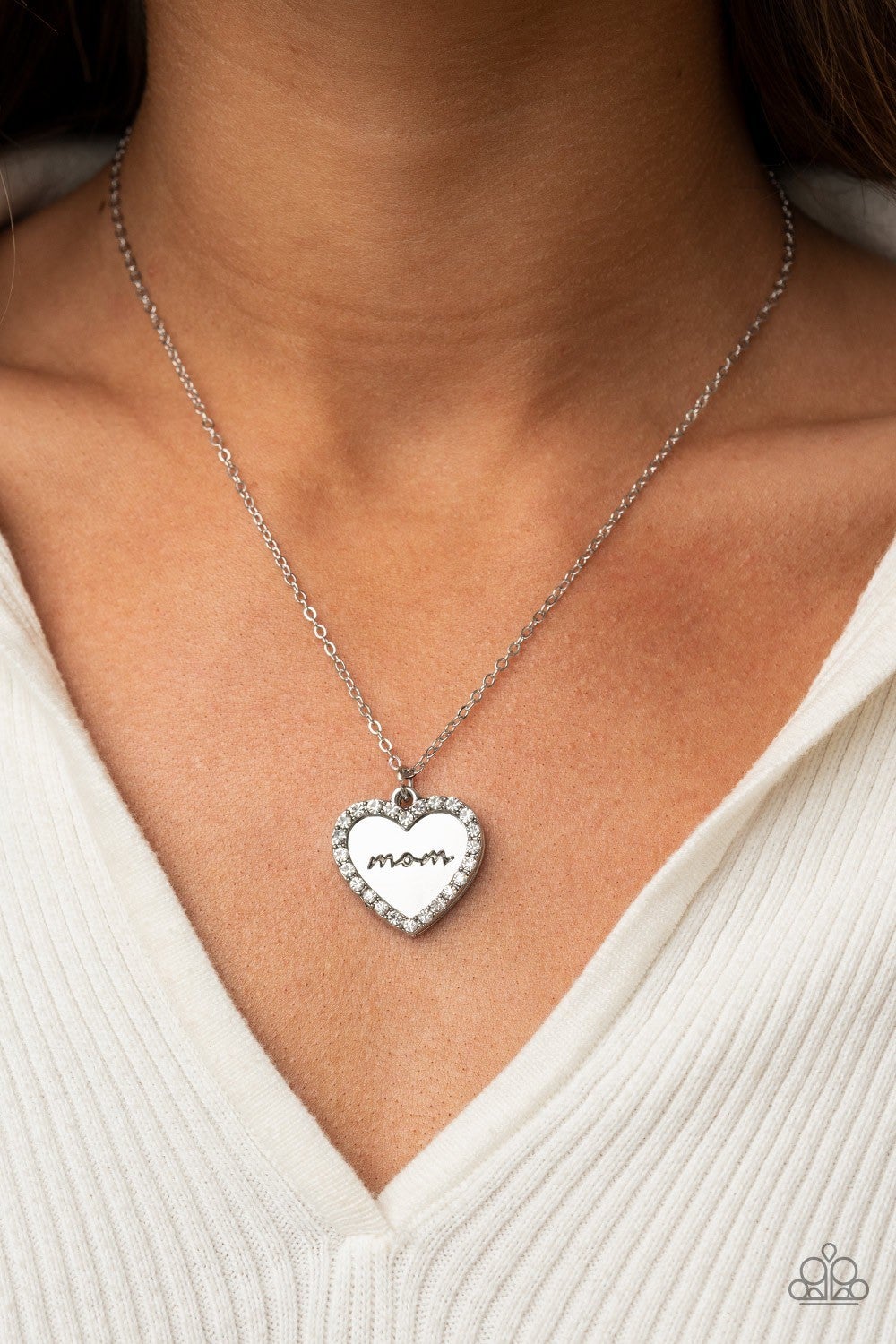 The Real Boss - White - "Mom" Heart Pendant Necklace - Paparazzi Accessories