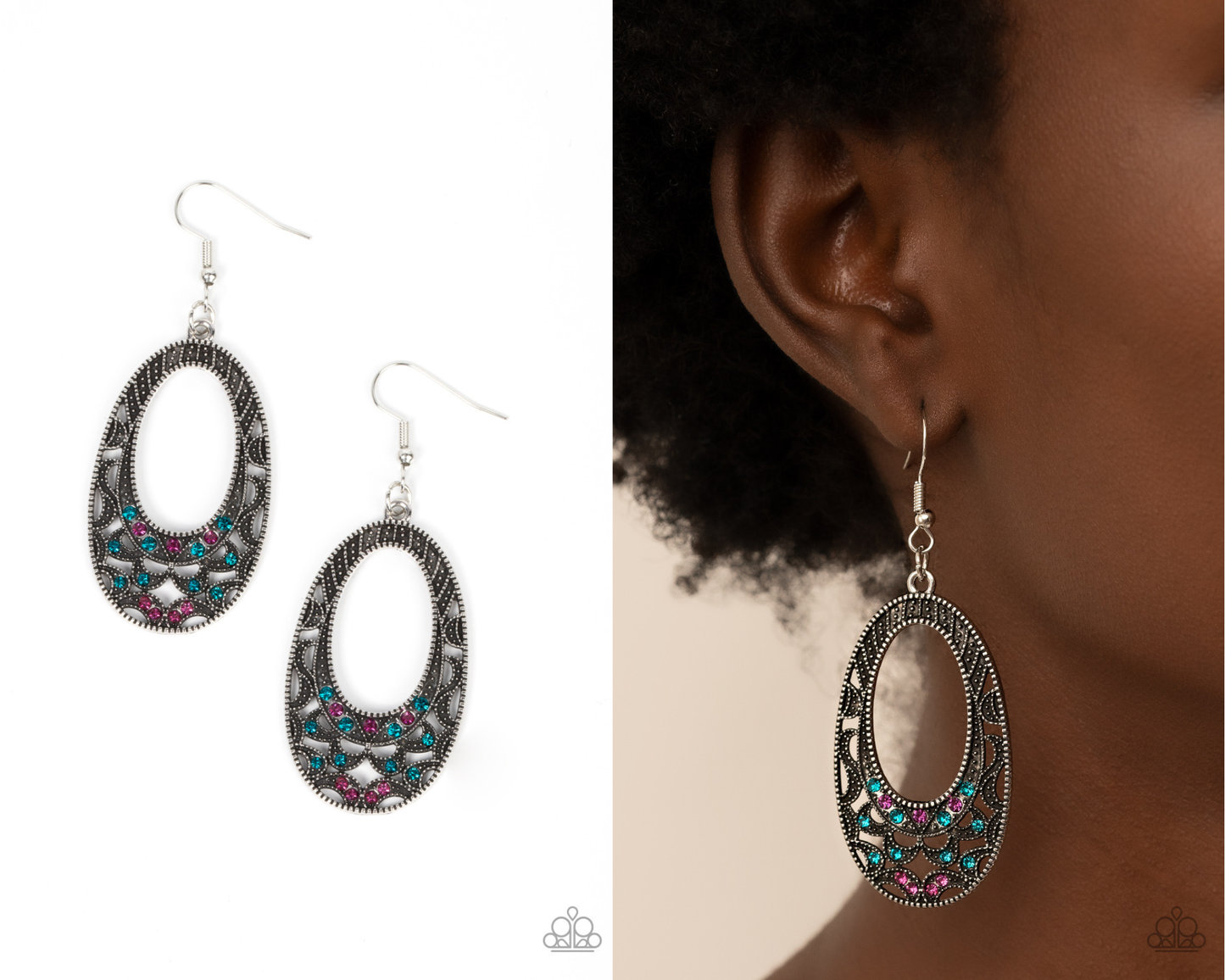 Colorfully Moon Child - Multi - Blue and Pink Rhinestone Earrings - Paparazzi Accessories