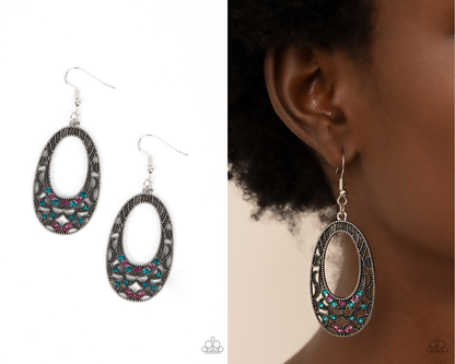 Colorfully Moon Child - Multi - Blue and Pink Rhinestone Earrings - Paparazzi Accessories