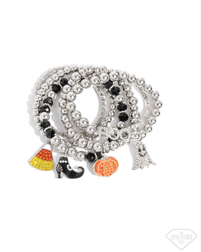 Spooky Shimmer - Multi - Halloween Charms Silver Stretchy Bracelets - Paparazzi Accessories