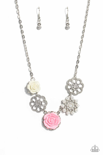 Tea Party Favors - Pink Flowers and Pearls Necklace - Paparazzi Accessories