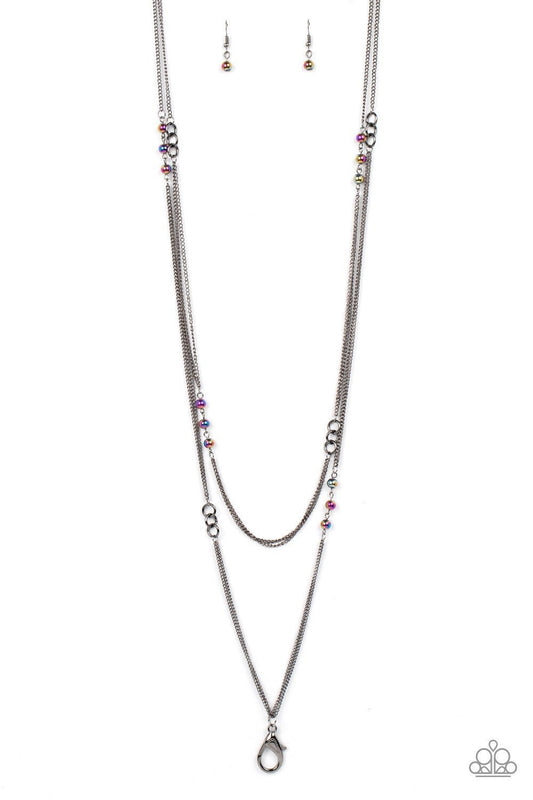 Ethereal Expectations - Multi - Oil Spill Bead Gunmetal Lanyard - Paparazzi Accessories