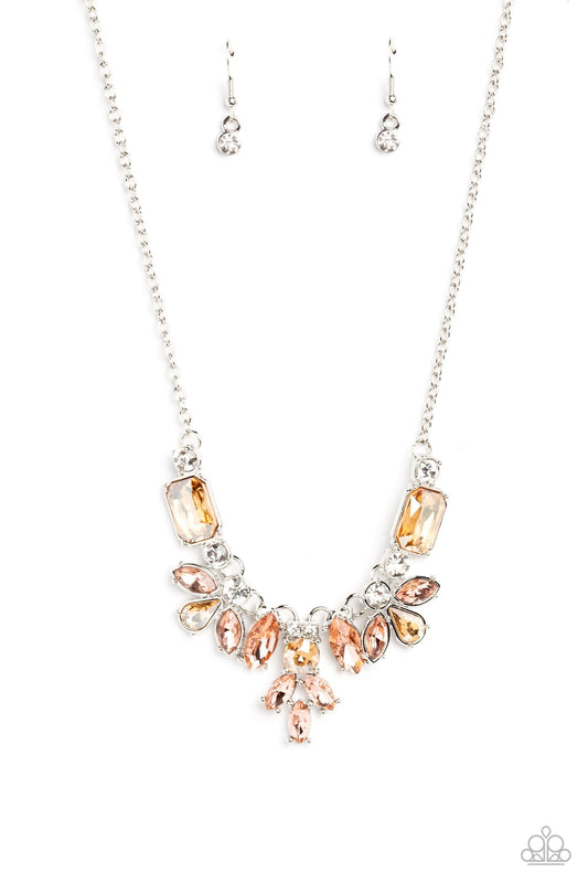 Prima Donna Dazzle - Brown - Peach and Topaz Rhinestone Necklace - Paparazzi Accessories