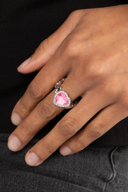 Committed to Cupid - Pink Rhinestone Heart Ring - Paparazzi Accessories