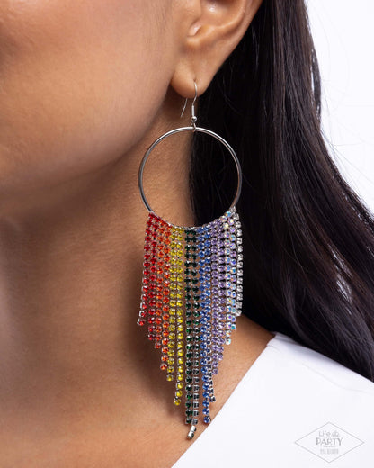Streamlined Shimmer - Multi - Rainbow Rhinestone Silver Fishhook Earrings - Pink Diamond Exclusive - Paparazzi Accessories