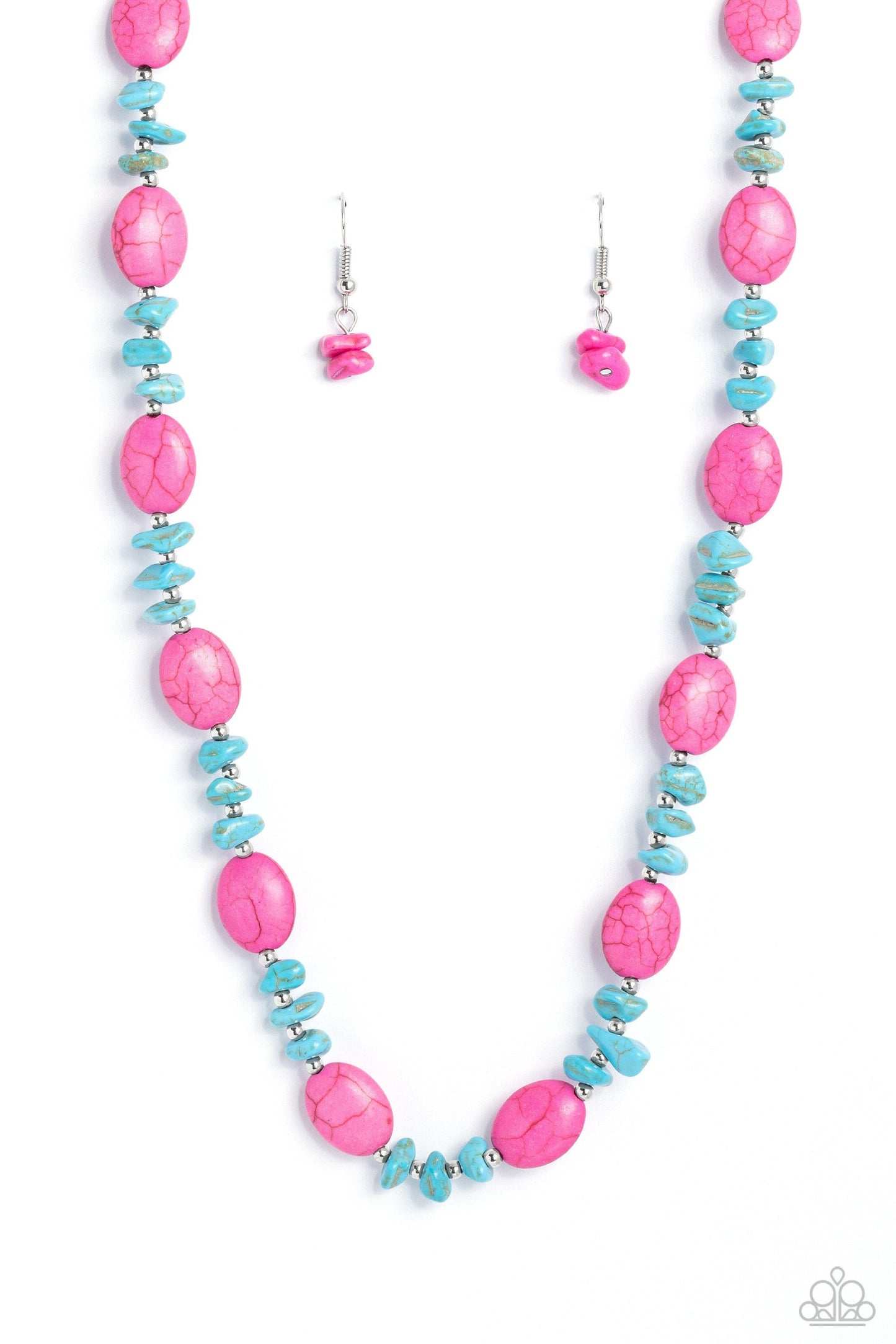 Stone Age Showcase - Pink Crackle Stone Necklace - Paparazzi Accessories