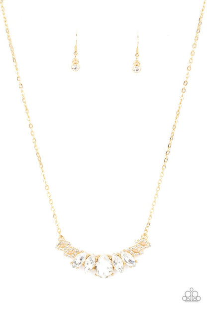 Bride-to-BEAM - Gold Rhinestone Necklace - Paparazzi Accessories