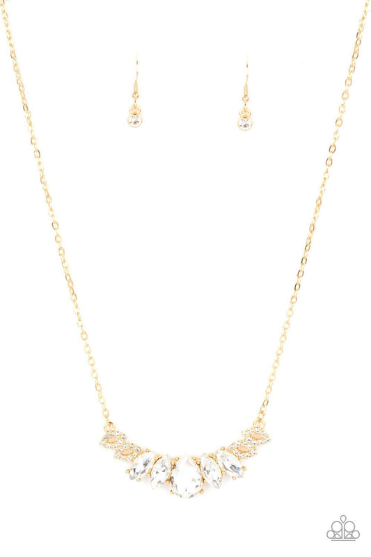 Bride-to-BEAM - Gold Rhinestone Necklace - Paparazzi Accessories