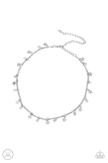 Little Lady Liberty - White Rhinestone Silver Star Choker Necklace - Paparazzi Accessories