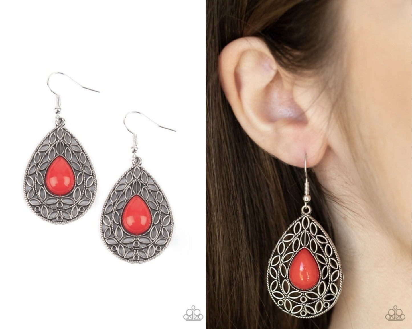 Fanciful Droplets - Red - Teardrop Frame Fishhook Earrings - Paparazzi Accessories