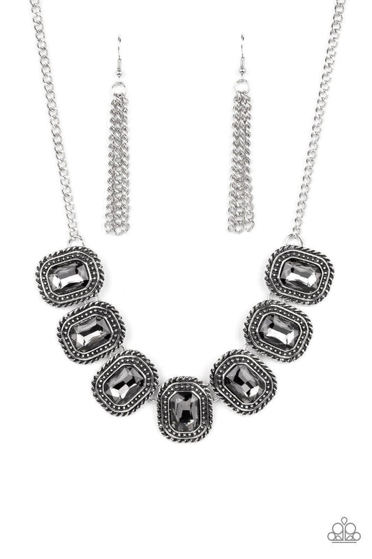 Iced Iron - Silver - Hematite Rhinestone Necklace - Paparazzi Accessories