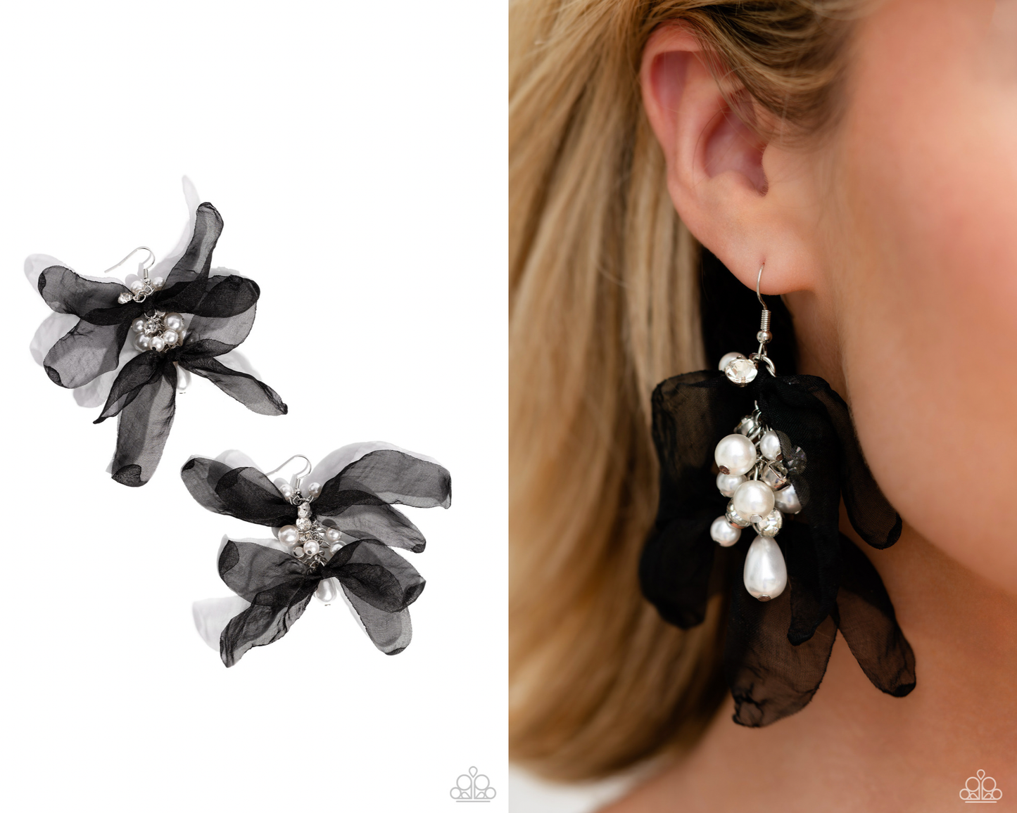 Cosmopolitan Charisma - Black - Chiffon and Pearl  Fishhook Earrings - Paparazzi Accessories