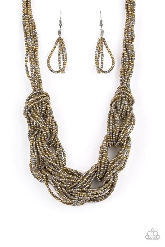 City Catwalk - Brass Seed Bead Necklace - Paparazzi Accessories