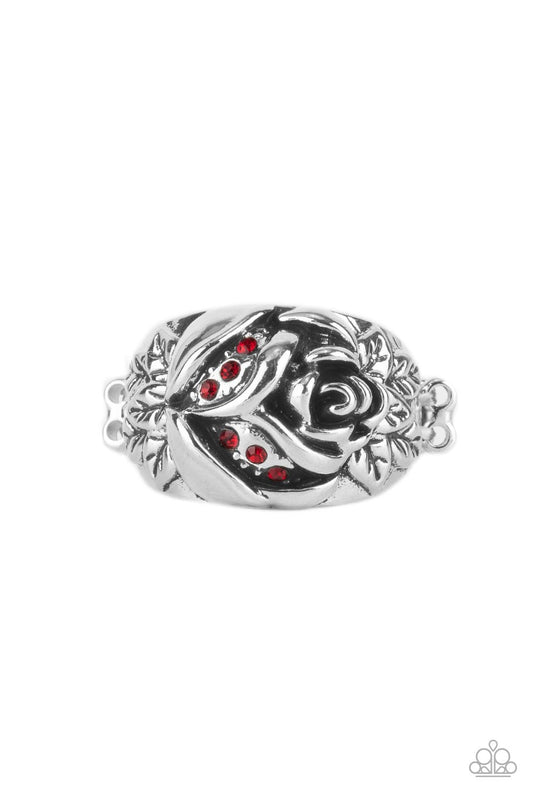 Rose Garden Refinement - Red Rhinestone Silver Ring - Paparazzi Accessories