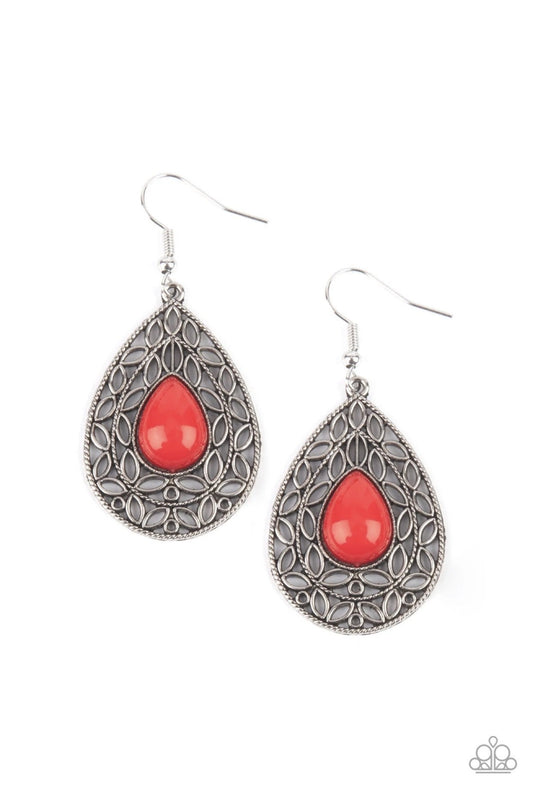 Fanciful Droplets - Red - Teardrop Frame Fishhook Earrings - Paparazzi Accessories