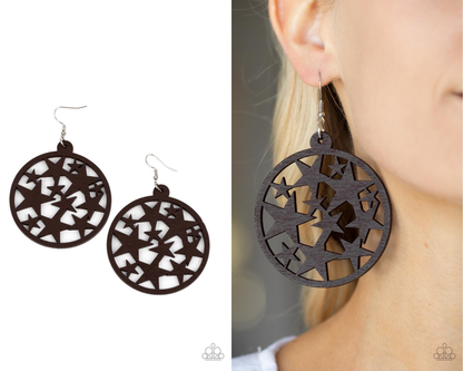 Cosmic Paradise - Brown - Wooden Star Fishhook Earrings - Paparazzi Accessories