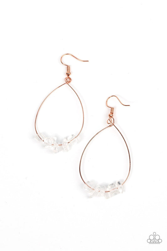 South Beach Serenity - Copper - White Stone Fishhook Earrings - Paparazzi Accessories