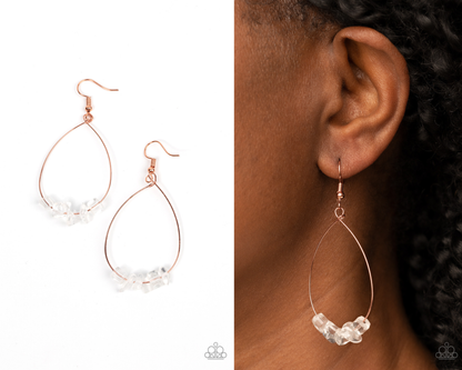 South Beach Serenity - Copper - White Stone Fishhook Earrings - Paparazzi Accessories