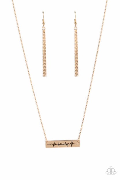 Living The Mom Life - Gold - Heartbeat Bar Necklace - Paparazzi Accessories