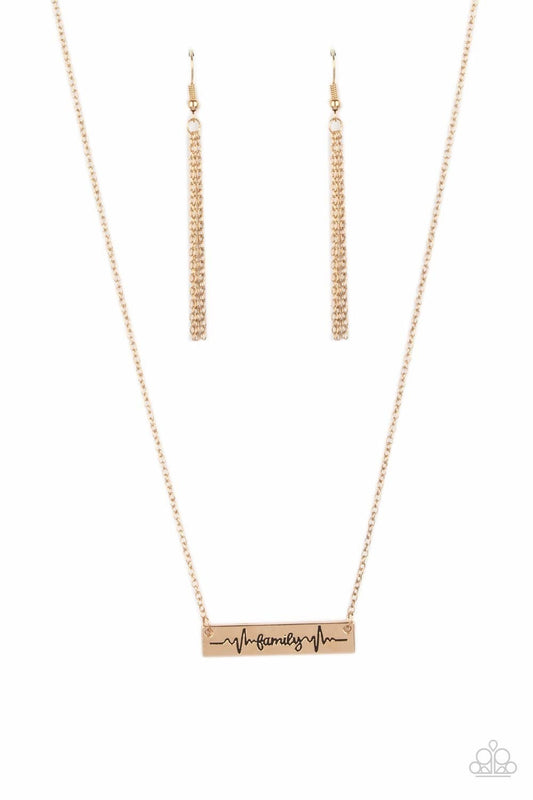 Living The Mom Life - Gold - Heartbeat Bar Necklace - Paparazzi Accessories