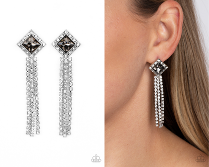 Seasonal Sparkle - Silver - Square Rhinestone Post Earrings - Paparazzi Accessories