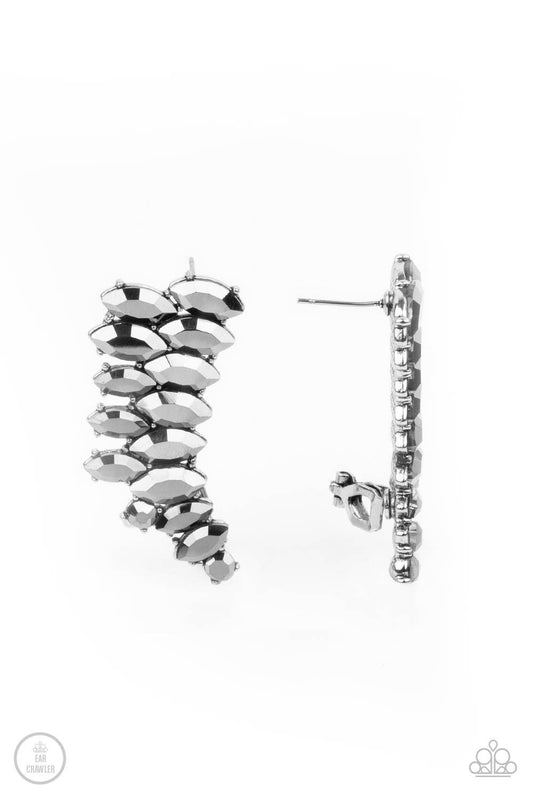 Explosive Elegance - Silver - Hematite Ear Crawler Earrings - Paparazzi Accessories