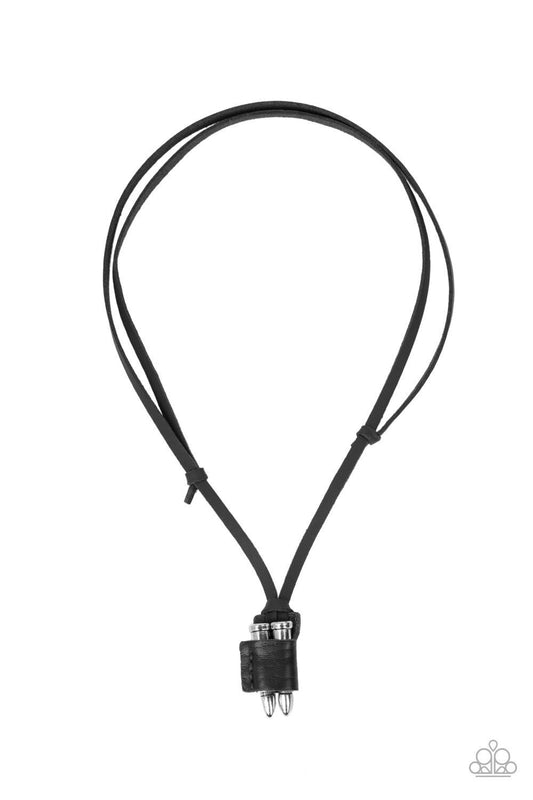 On the Lookout - Black Leather Urban Necklace - Paparazzi Accessories