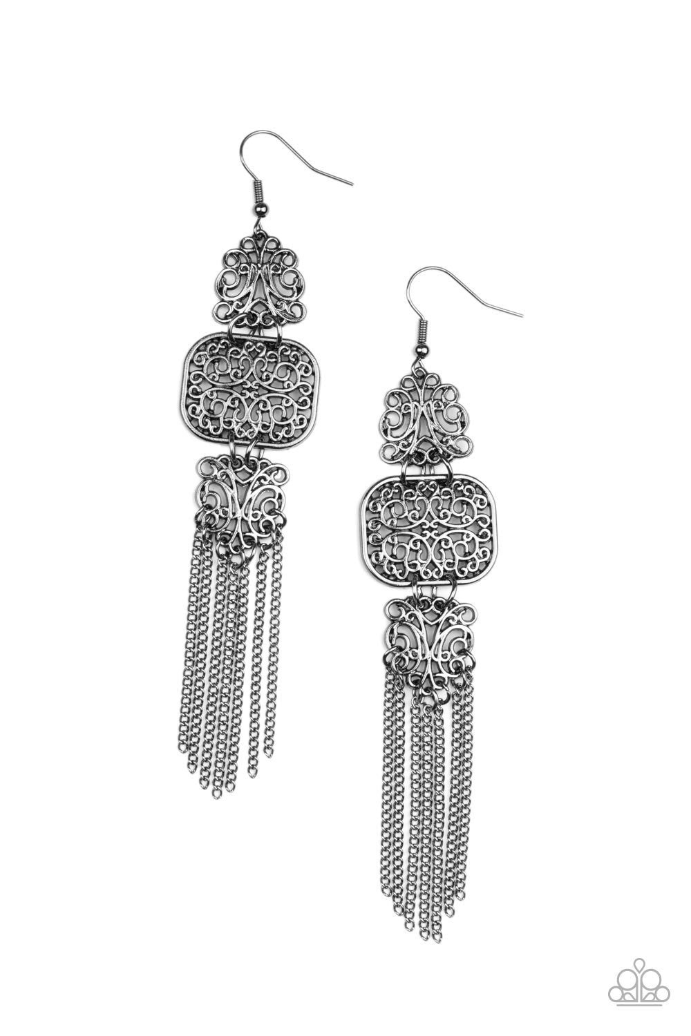 Eastern Elegance - Black - Filigree Gunmetal Earrings - Paparazzi Accessories