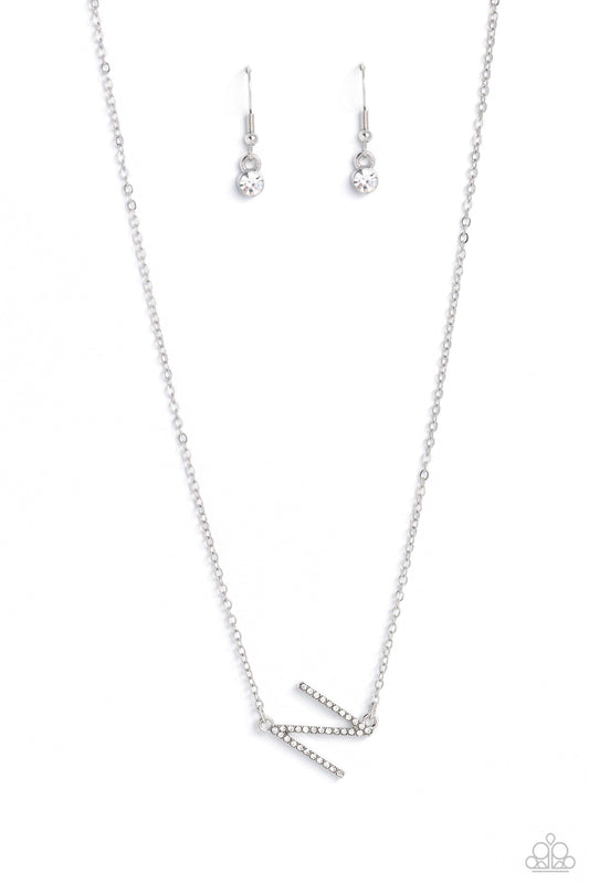 INITIALLY Yours - N - White Necklace - Paparazzi Accessories