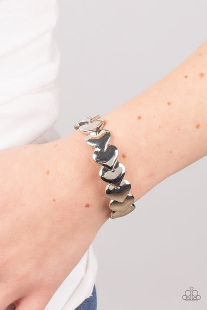 Hearts Galore - Silver Heart Cuff Bracelet - Paparazzi Accessories