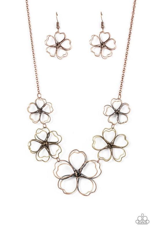 Time to GROW - Copper - Wire Wrapped Flower Necklace - Paparazzi Accessories