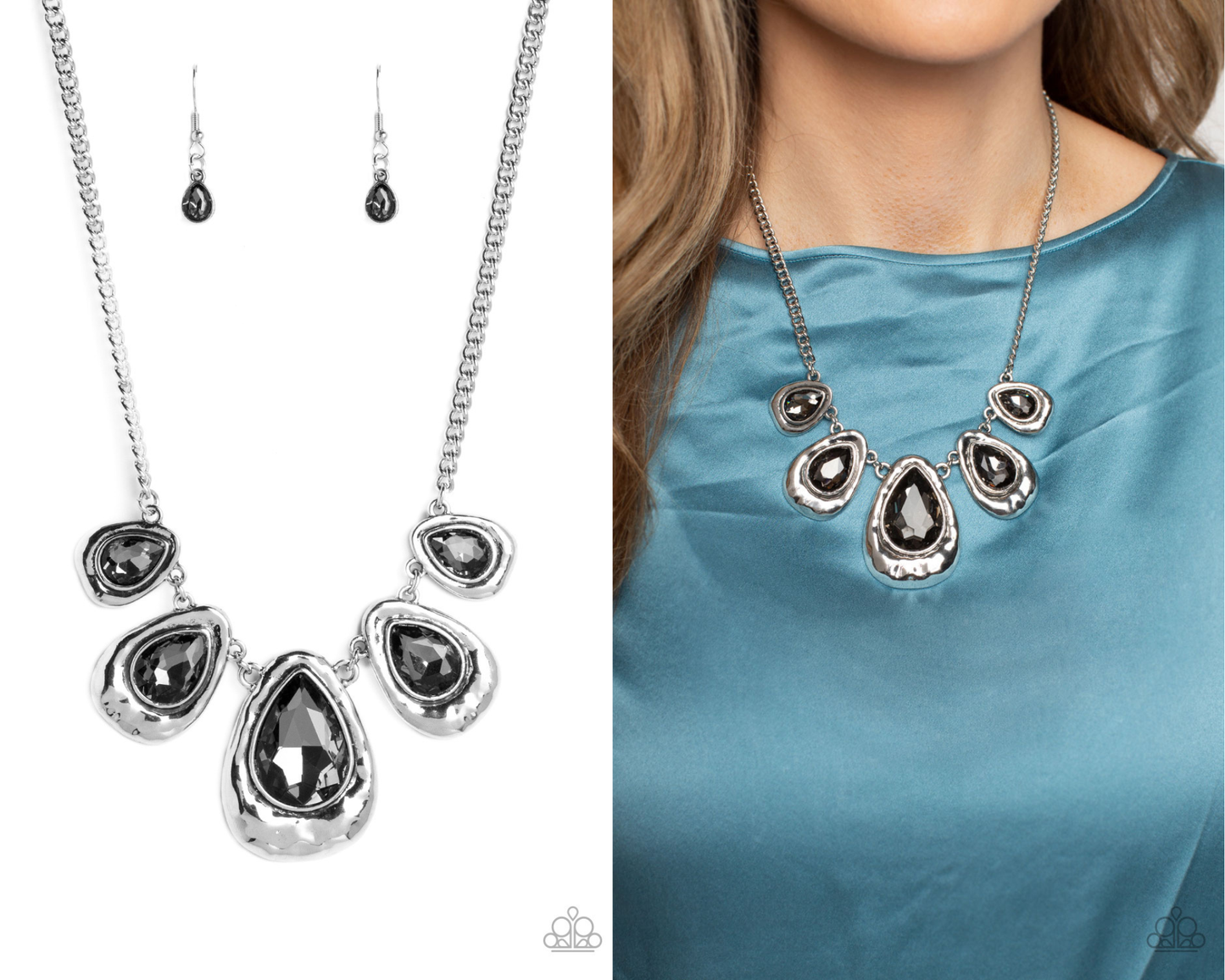 Formally Forged - Silver with smokey rhinestone necklace - Paparazzi Accessories